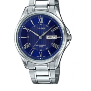 CASIO MTP-1384D-2AV BLUE DIAL STAINLESS STEEL MEN'S ANALOG WATCH - Image 1