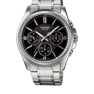 CASIO MTP-1375D-1AVD SILVER STAINLESS STEEL BLACK DIAL MEN'S MULTI-DIAL ANALOG WATCH - Image 1