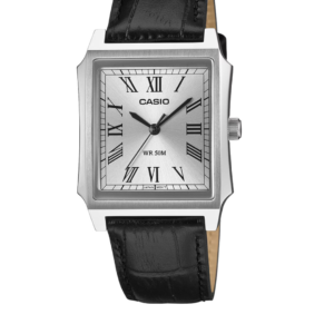 CASIO MTP-B190L-7BVD MEN'S SILVER DIAL BLACK LEATHER STRAP ANALOG WATCH - Image 1
