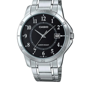 CASIO MTP-V004D-1BU BLACK DIAL STAINLESS STEEL MEN'S ANALOG WATCH - Image 1
