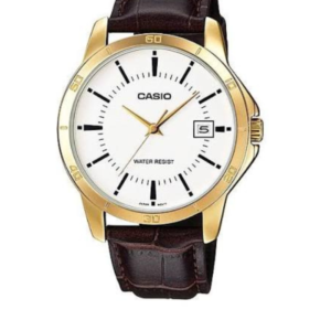 CASIO MTP-V004GL-7AU MEN'S GOLD TONE LEATHER STRAP WHITE DIAL ANALOG WATCH - Image 1