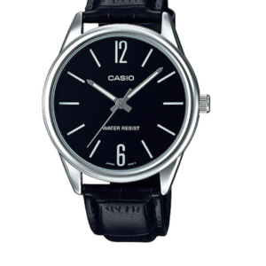 CASIO MTP-V005L-1BUD BLACK LEATHER STRAP MEN'S ANALOG WATCH - Image 1