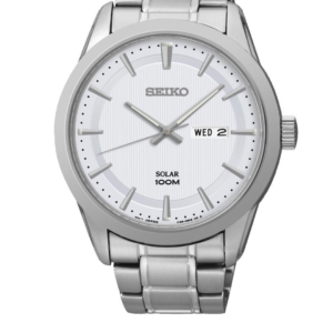 SEIKO SUR205P1 LUXURY WHITE DIAL BLACK LEATHER STRAP MEN'S WATCH - Image 1