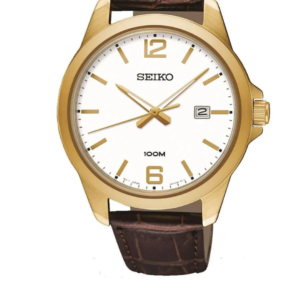 SEIKO SUR284P1 LUXURY GOLD DIAL LEATHER STRAP MEN'S WATCH - Image 1