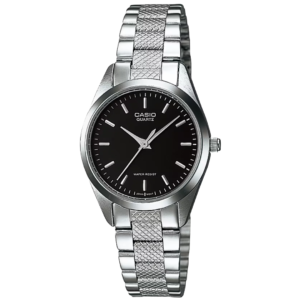 Casio LTP-1274D-1A LADIES Watch – BLACK DIAL with Premium ALL SILVER CHAIN Design - Image 1