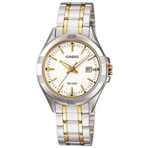 Casio LTP-1308SG-7A LADIES Watch – WHITE DIAL with Premium SILVER GOLDEN CHAIN Design - Image 1