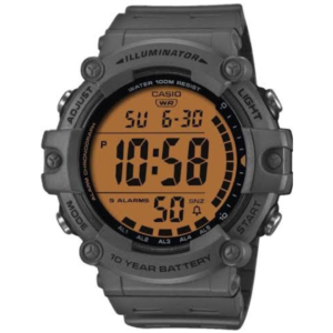 CASIO AE-1500WHC-8A GENTS Watch – Illuminator Wide-Face Digital with All Black Resin Strap & Orange Display - Image 1