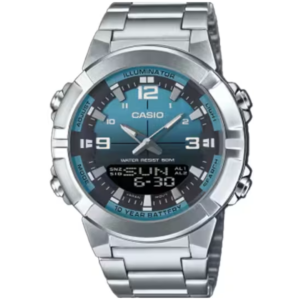 CASIO AMW-870DA-2A2 GENTS Watch – Analog-Digital Blue Gradient Dial with All Silver Stainless Steel Chain - Image 1