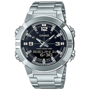CASIO AMW-870D-1A GENTS Watch – Premium Stainless Steel Analog-Digital Black Dial with All Silver Chain - Image 1
