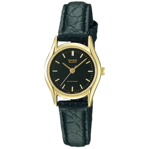 CASIO LTP-1094Q-1A LADIES Watch – Minimalist Analog Black Dial with Premium Black Leather Strap - Image 1