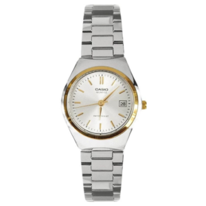 CASIO LTP-1170G-7A LADIES Watch – Minimalist Analog White Dial with Two-Tone Silver & Golden Stainless Steel Chain - Image 1