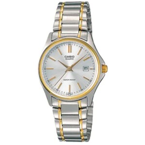 CASIO LTP-1183G-7A LADIES Watch – Minimalist Analog Silver Dial with Two-Tone Silver & Golden Stainless Steel Chain - Image 1