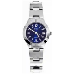 CASIO LTP-1241D-2A2 LADIES Watch – Minimalist Analog Blue Dial with Full Silver Stainless Steel Chain - Image 1
