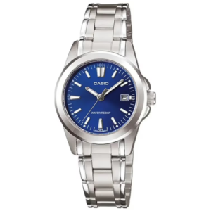 Casio LTP-1215A-2A2 LADIES Watch – BLUE DIAL with Premium ALL SILVER CHAIN Design - Image 1