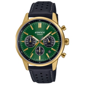 Casio EDIFICE EFR-575CL-3ADF Men's Watch – GREEN DIAL Chronograph with Premium GOLDEN CASE & Genuine Leather Strap - Image 1