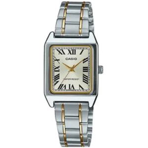 Casio LTP-V007SG-9B LADIES Watch – WHITE SQUARE DIAL with Premium SILVER GOLDEN CHAIN Design - Image 1