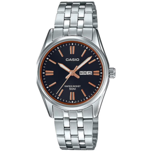 Casio LTP-1335D-1A2 LADIES Watch – BLACK DIAL with Premium ALL SILVER CHAIN Design - Image 1
