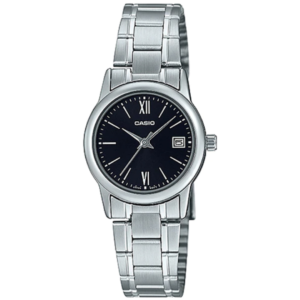 Casio LTP-V002D-1B3 LADIES Watch – BLACK DIAL with Premium ALL SILVER CHAIN Design - Image 1