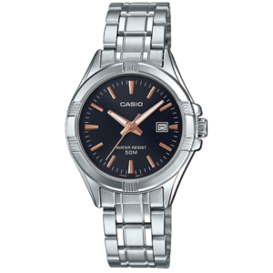 Casio LTP-1308D-1A2 LADIES Watch – BLACK DIAL with Premium ALL SILVER CHAIN Design - Image 1