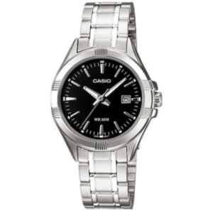 Casio LTP-1308D-1A LADIES Watch – BLACK DIAL with Premium ALL SILVER CHAIN Design - Image 1