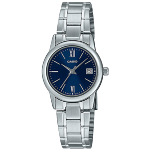 Casio LTP-V002D-2B3 LADIES Watch – BLUE DIAL with Premium ALL SILVER CHAIN Design - Image 1