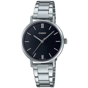 Casio LTP-VT02D-1A LADIES Watch – BLACK DIAL with Premium ALL SILVER CHAIN Design - Image 1