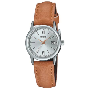 Casio LTP-V002L-7B3 LADIES Watch – SILVER DIAL with Premium Genuine Brown Leather Strap - Image 1