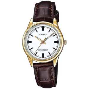 Casio LTP-V005GL-7A LADIES Watch – WHITE DIAL with Golden Bezel & Premium Genuine Brown Leather Strap - Image 1