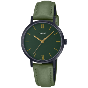 Casio LTP-VT02BL-3A LADIES Watch – GREEN DIAL with Black Bezel & Premium Green Leather Strap - Image 1