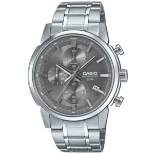 Casio MTP-E510D-8A GENTS Watch – GREY DIAL CHRONOGRAPH with Premium ALL SILVER CHAIN Design - Image 1
