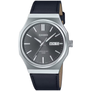 Casio MTP-E735L-8A GENTS Watch – GREY DIAL with Premium BLACK LEATHER STRAP Design - Image 1