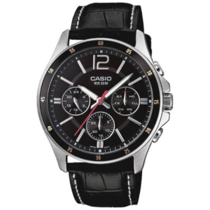 Casio MTP-1374L-1A GENTS Watch – BLACK DIAL with Premium BLACK LEATHER STRAP Design - Image 1