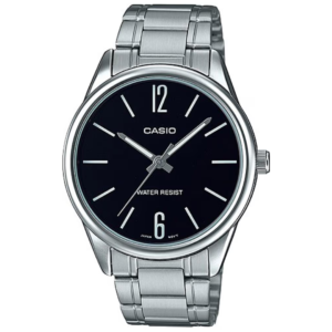 Casio MTP-V005D-1B GENTS Watch – BLACK DIAL with Premium ALL SILVER CHAIN Design - Image 1