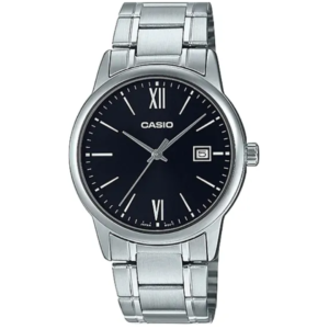 Casio MTP-V002D-1B3 GENTS Watch – BLACK DIAL with Premium ALL SILVER CHAIN Design - Image 1