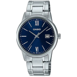 Casio MTP-V002D-2B3 GENTS Watch – BLUE DIAL with Premium ALL SILVER CHAIN Design - Image 1