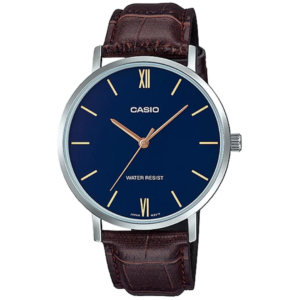 Casio MTP-VT01L-2B GENTS Watch – BLUE DIAL with Premium BROWN LEATHER STRAP Design - Image 1