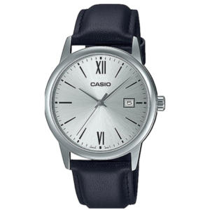 Casio MTP-V002L-7B3 GENTS Watch – SILVER DIAL with Premium BLACK LEATHER STRAP Design - Image 1