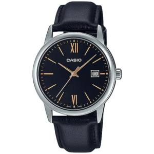 Casio MTP-V002L-1B3 GENTS Watch – BLACK DIAL with Premium BLACK LEATHER STRAP Design - Image 1