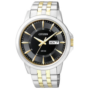 CITIZEN BF2018-52E GENTS Watch – Classic Black Dial with Two-Tone Golden Silver Chain - Image 1