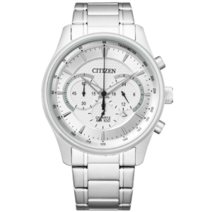 CITIZEN AN8190-51A GENTS Watch – Classic Silver Dial Sports Chronograph with All Silver Chain - Image 1