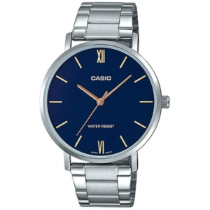 Casio MTP-VT01D-2B GENTS Watch – BLUE DIAL with Premium ALL SILVER CHAIN Design - Image 1