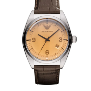 EMPORIO ARMANI AR0394 FRANCO LARGE BROWN DIAL BROWN LEATHER QUARTZ MEN'S WATCH - Image 1