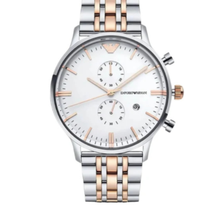 EMPORIO ARMANI AR0399 TWO-TONE STAINLESS STEEL WHITE DIAL QUARTZ MEN'S WATCH - Image 1