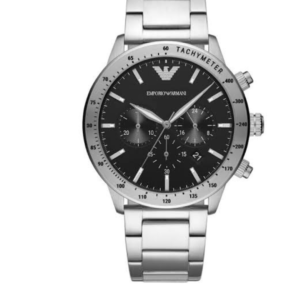 EMPORIO ARMANI AR11241 BLACK DIAL STAINLESS STEEL QUARTZ MEN'S WATCH 43MM - Image 1