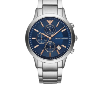 EMPORIO ARMANI AR11458 BLUE DIAL SILVER STAINLESS STEEL QUARTZ GENTS WATCH 43MM - Image 1