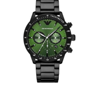 EMPORIO ARMANI AR11472 MARIO BLACK STAINLESS STEEL GREEN DIAL QUARTZ CHRONOGRAPH MEN'S WATCH 43MM - Image 1