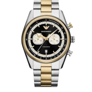 EMPORIO ARMANI AR11678 MEN'S QUARTZ BICOLOR STAINLESS STEEL BLACK DIAL CHRONOGRAPH WATCH 42MM - Image 1