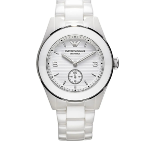 EMPORIO ARMANI AR1425 LEO MEDIUM WHITE DIAL CERAMIC QUARTZ WOMEN'S WATCH - Image 1