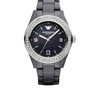 EMPORIO ARMANI AR1468 BLACK CERAMIC BLACK DIAL QUARTZ UNISEX WATCH - Image 1