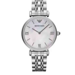 EMPORIO ARMANI AR1682 RETRO SILVER MOTHER OF PEARL DIAL WOMEN'S WATCH – 22 MM DIAL - Image 1